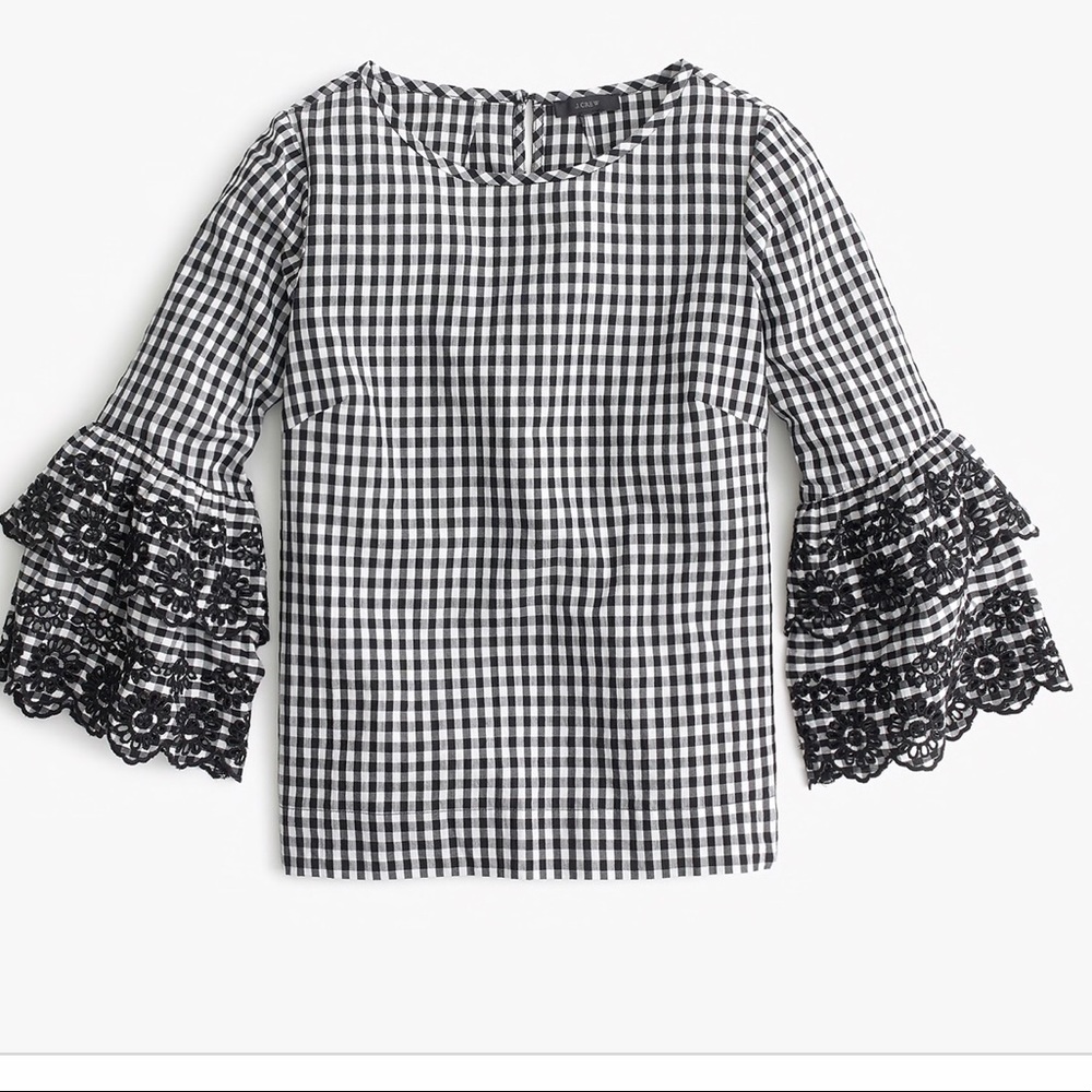 J crew checkered blouse with bell sleeves sz 4.